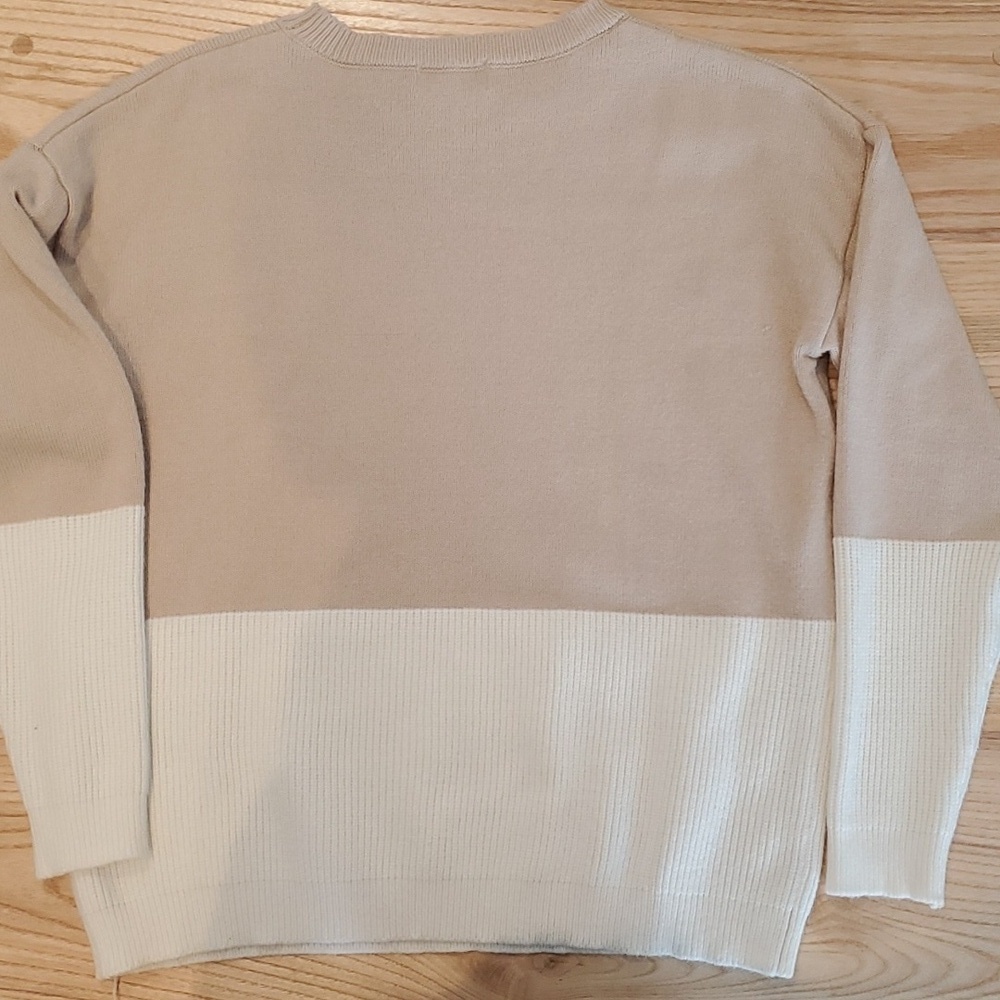 Poof Apparel Tan/Cream color block sweater. - Picture 3 of 4